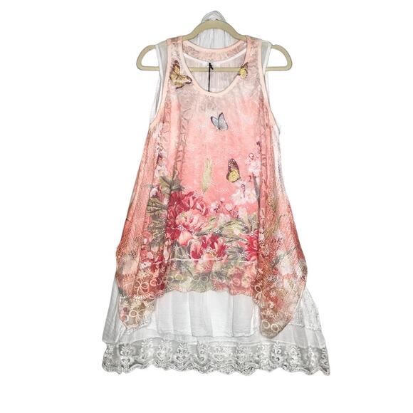 MODA LUCIDO Italian Crochet Lace Dress M Overlay Cottage Fairy Boho Preppy NWT - Picture 1 of 12